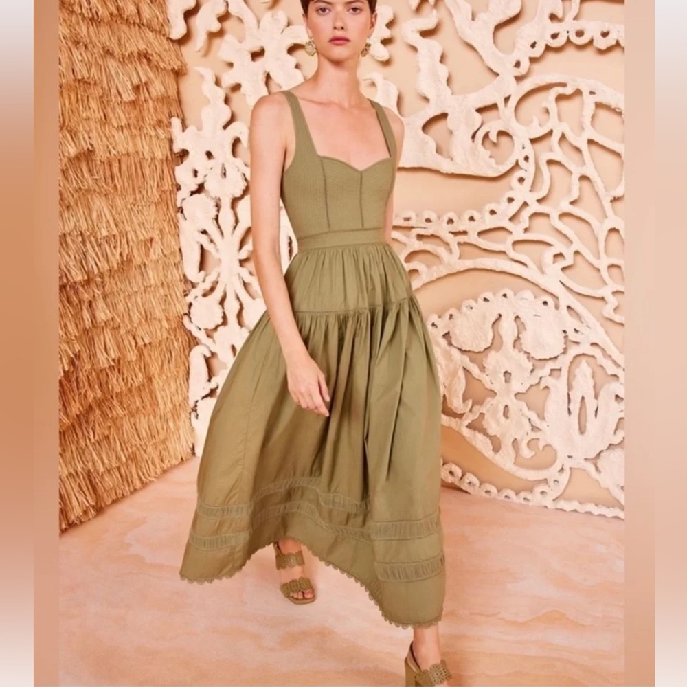 ULLA JOHNSON Isadora Midi Dress in Green Sz 4
